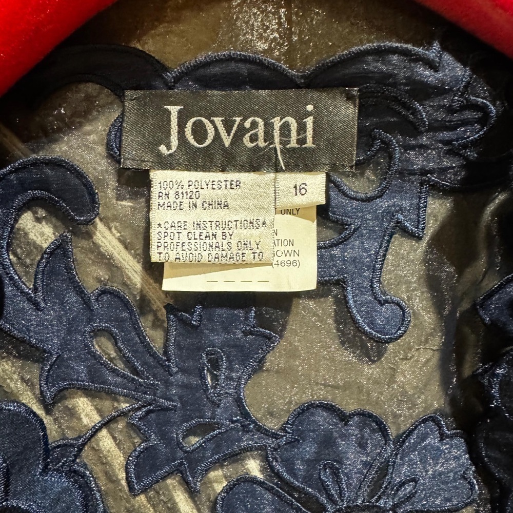 NWOT Jovani Midnight Blue Embroidered Three piece suit lace detail size 16 party - Picture 7 of 9